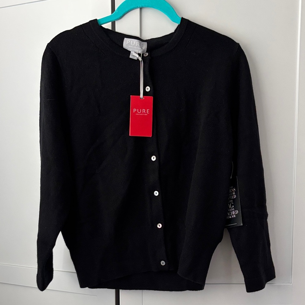 NWT Pure Collection Black Crewneck Button Cardigan